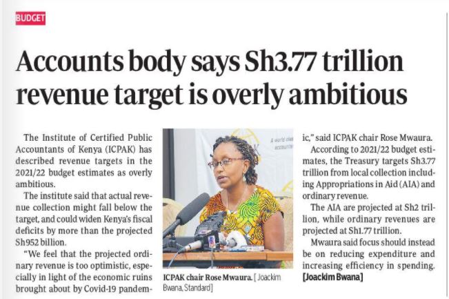 Accountants body says Sh.3.77 trillion revenue target is overly ambitious.