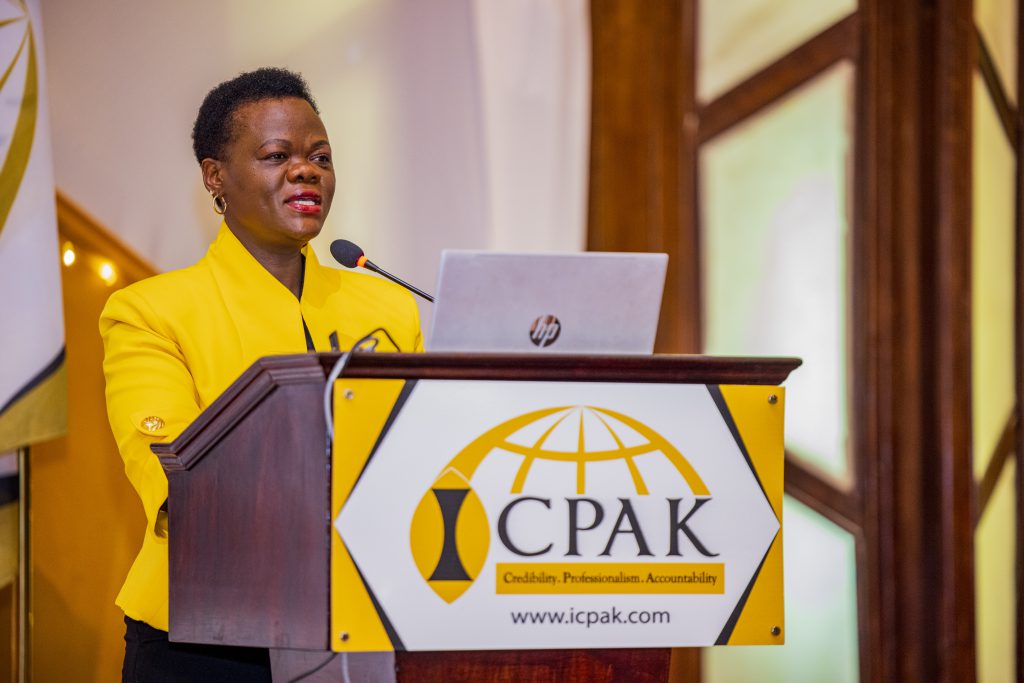 ICPAK CEO and Secretary to council CPA Dr. Grace Kamau addressing members at the 47th AGM 2025