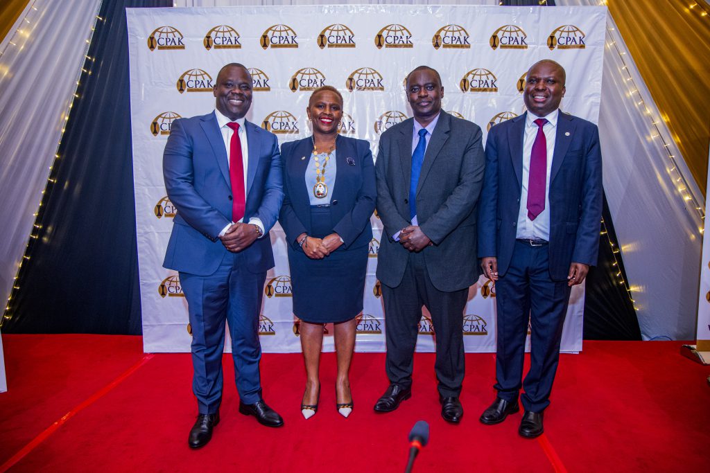 From Left: New council member-FCPA Bernard Amukah, 26th ICPAK chairman CPA Prof. Elizabeth Kalunda, New council member-CPA Chrispus Mbogo and the outgoing ICPAK chairman CPA Philip Kakai at the 47th AGM 2025
